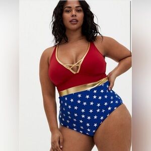 🌷Torrid 4XL Red and Blue Wonder Women  One-Piece Swimsuit